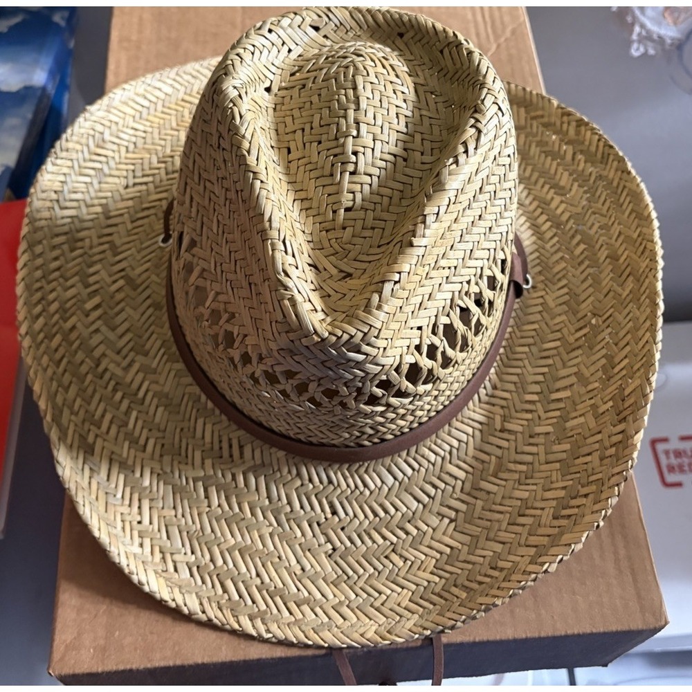 Broner Ventilated Western Straw Cowboy Hat Leather Chin Strap Size Large - Picture 2 of 15